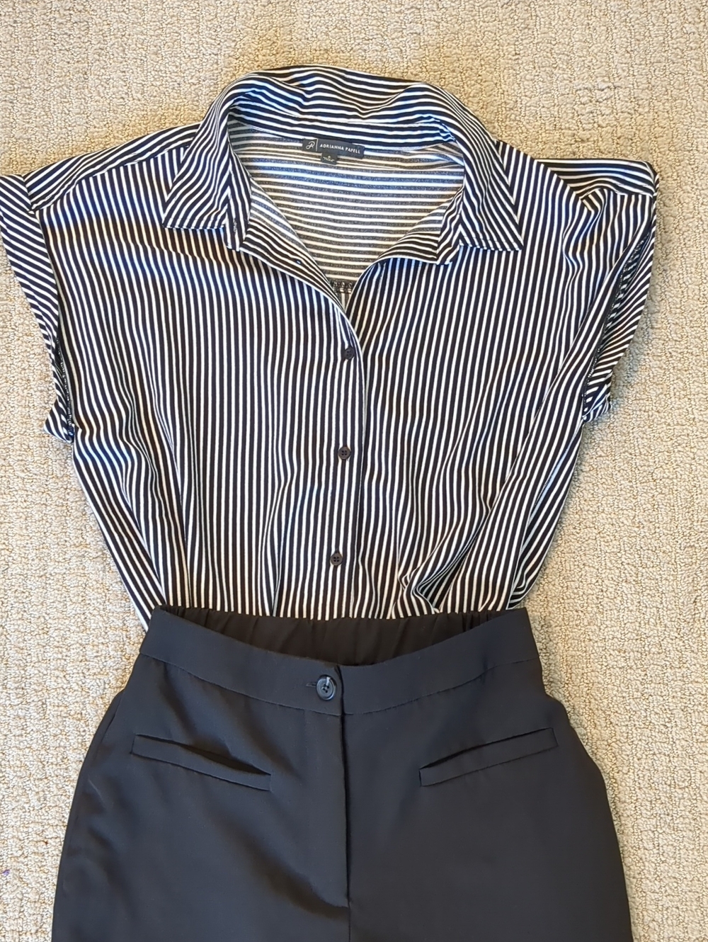 Adrianna Papell Black & White Striped Button-Down Top